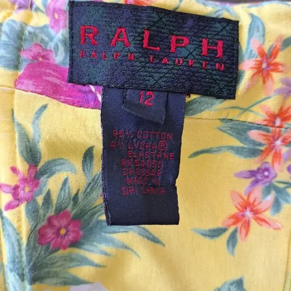 Vtg 90s Y2K RALPH Lauren Hawaiian Floral Strapless Dress Yellow Pinup Fit Med - Picture 5 of 10